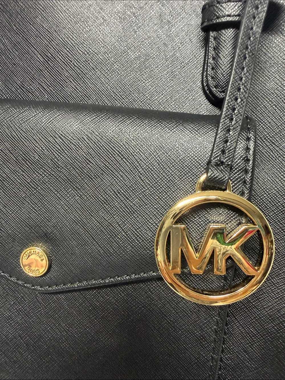 Michael Kors Black Saffiano Tote with Gold MK Charm